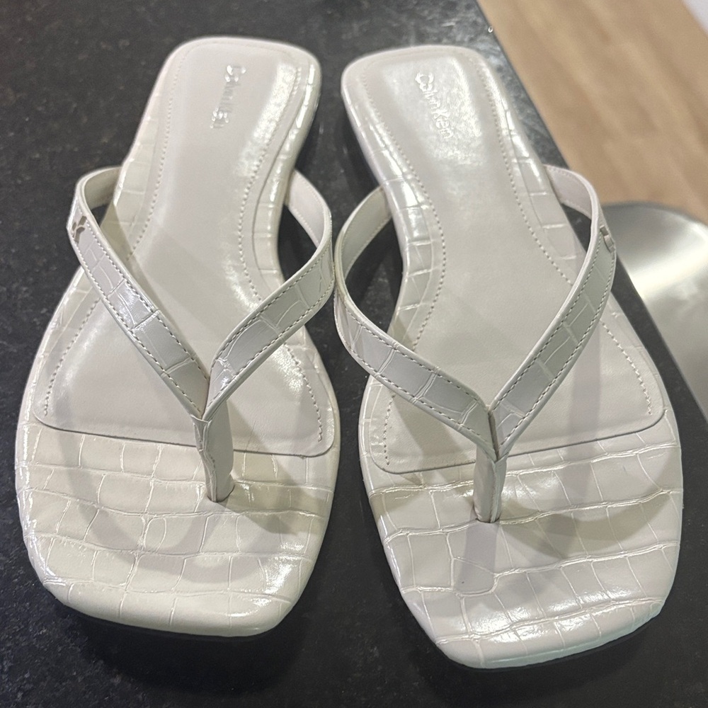 Calvin Klein White Croc-Pattern Sandals